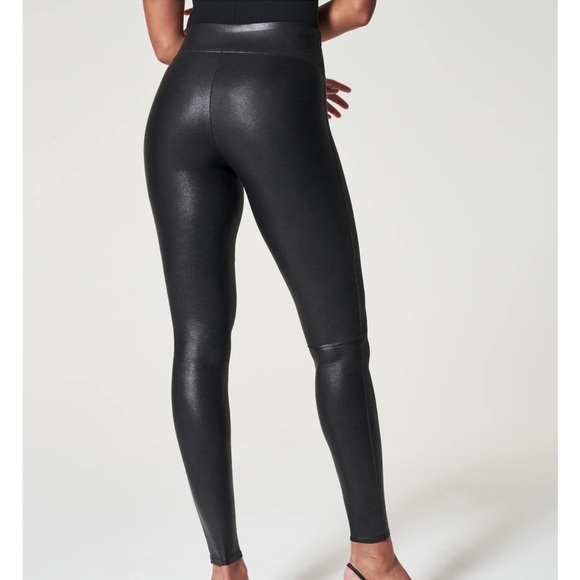 SPANX PETITE FAUX LEATHER LEGGINGS, Petite Small, Black - Picture 2 of 12
